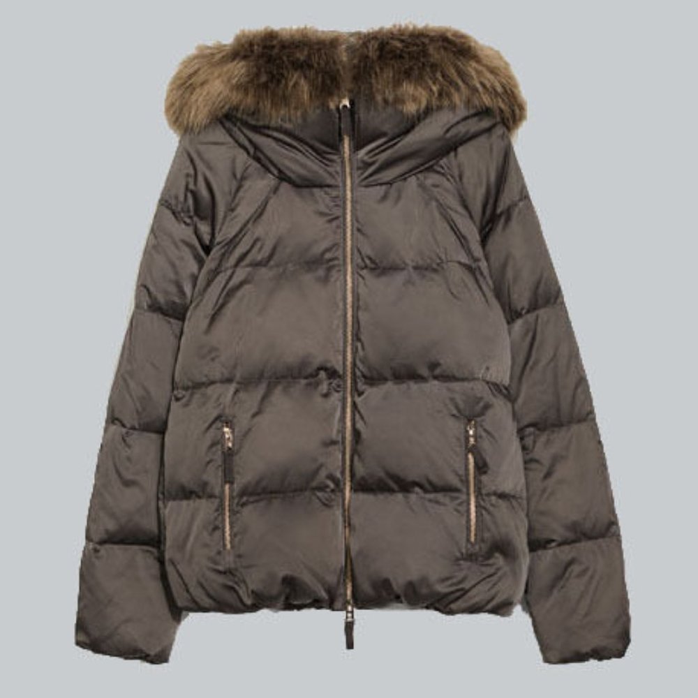 NWT ZARA Down Jacket With Hood & Fur Collar